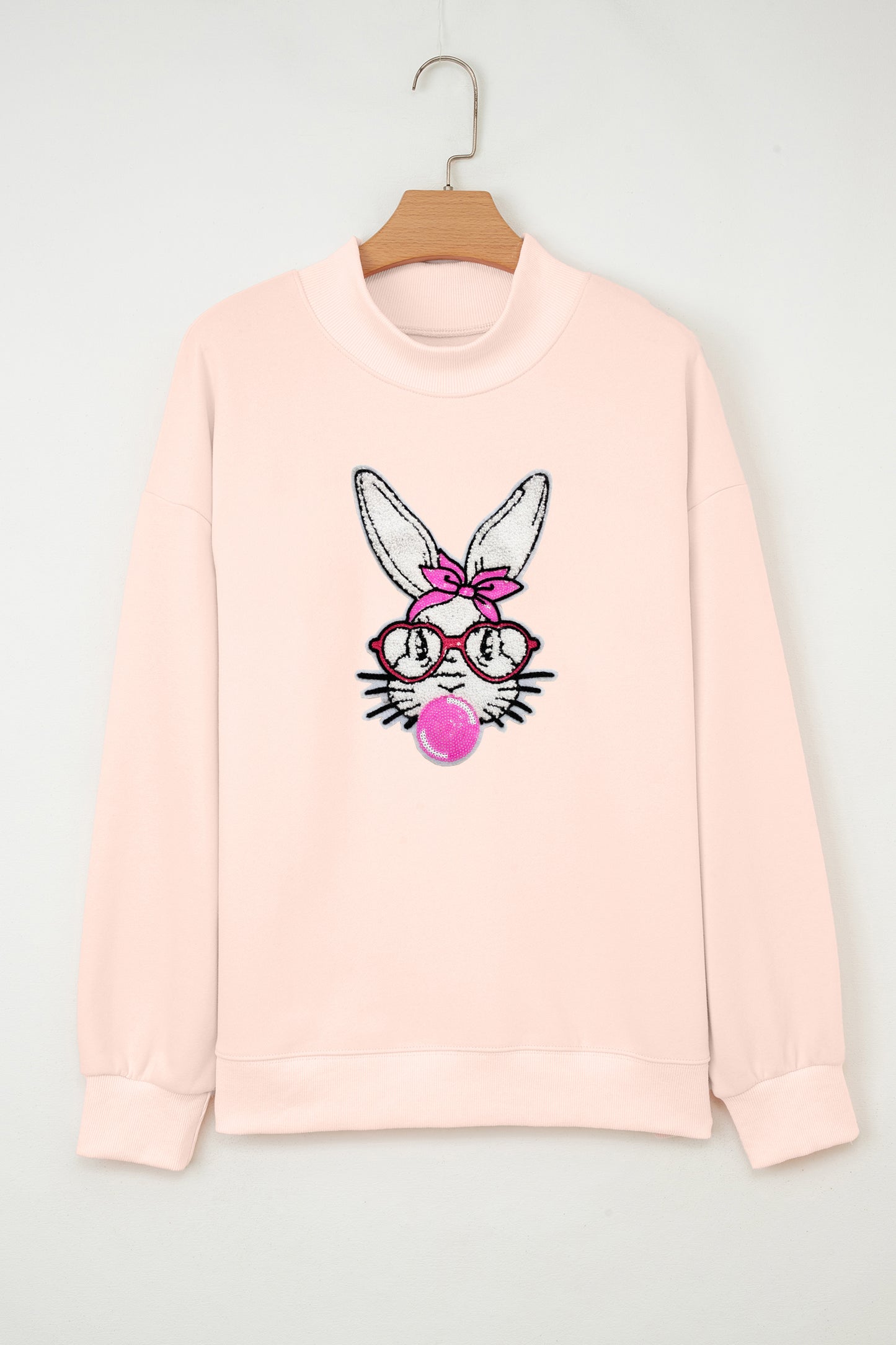 Apricot Pink Bubble Gum Bunny Chenille Patch Sweatshirt