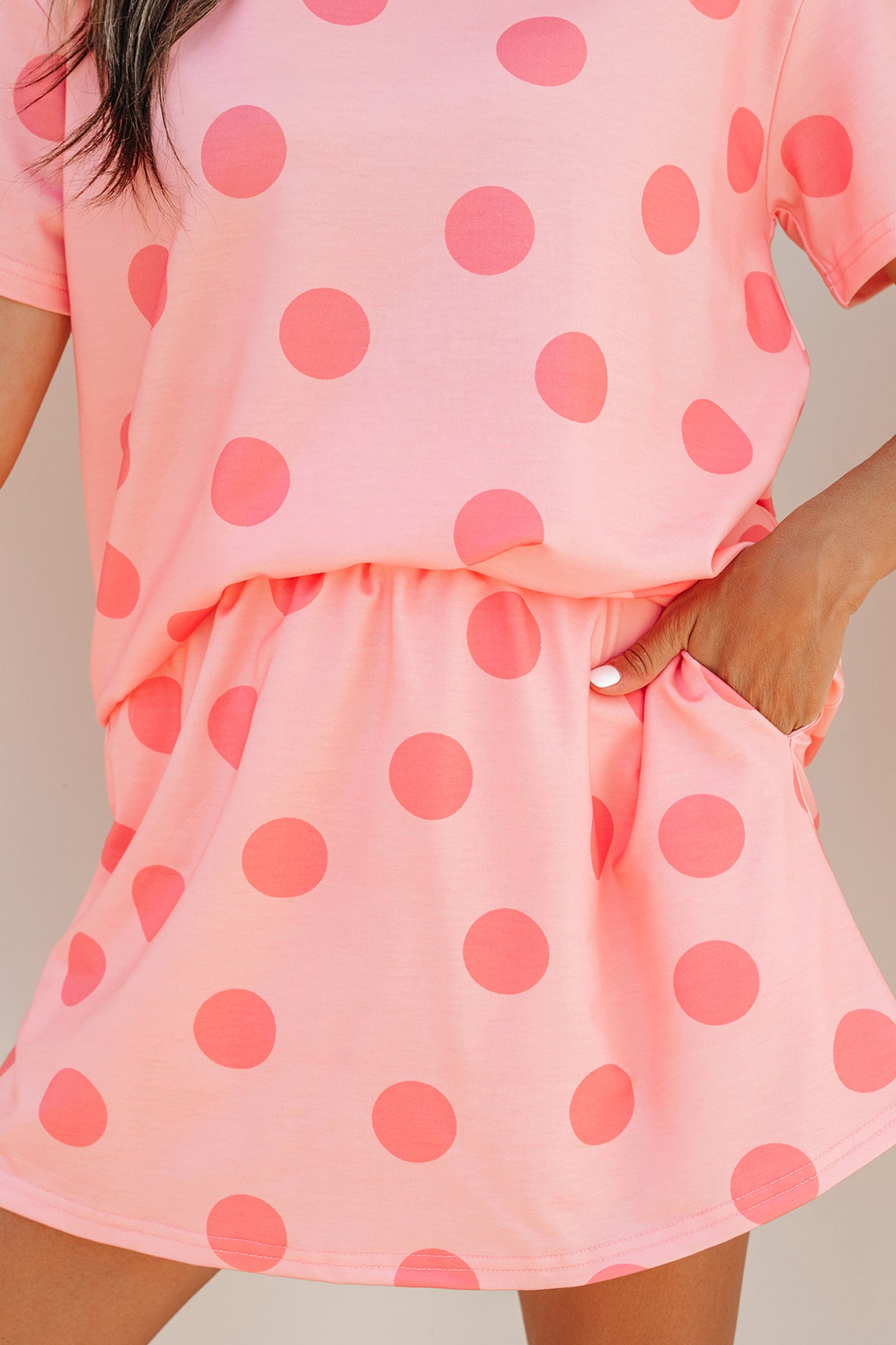 White Polka Dot Short Sleeve Top Casual Skort 2pcs Outfit