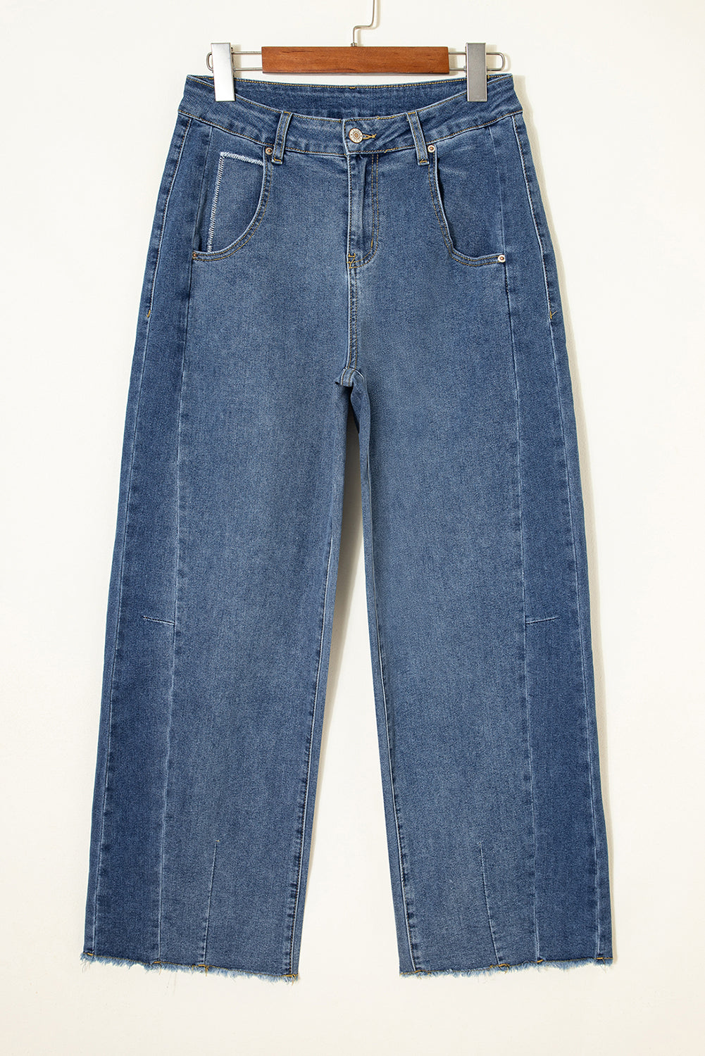 Ashleigh Blue Stitched Raw Hem Wide Leg Loose Jeans
