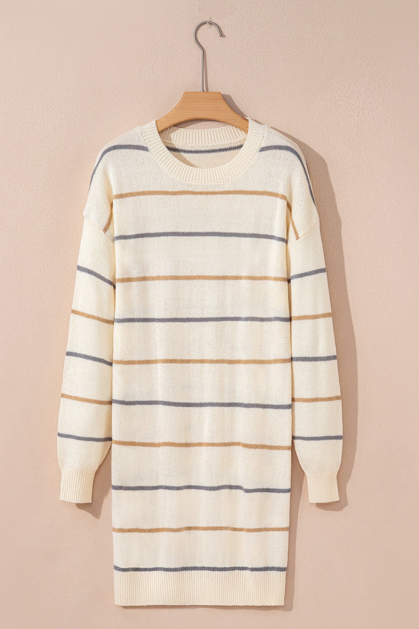 Multicolour Striped Print Drop Shoulder Shift Sweater Mini Dress