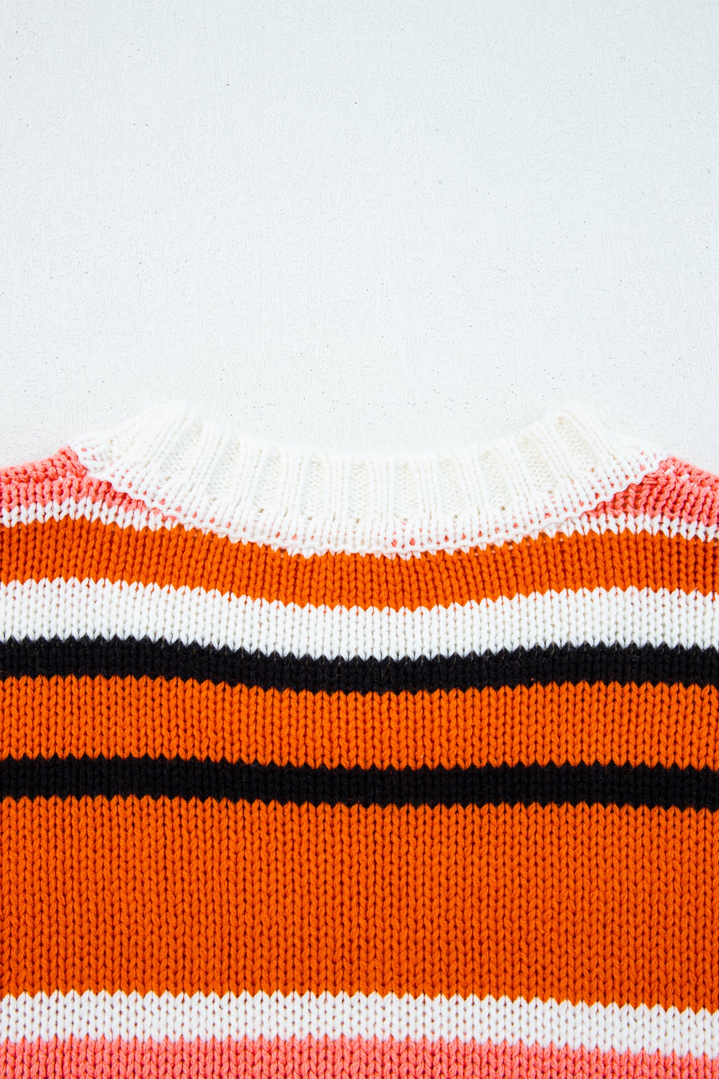 Orange Stripe Drop Shoulder Cropped Pullover Sweater