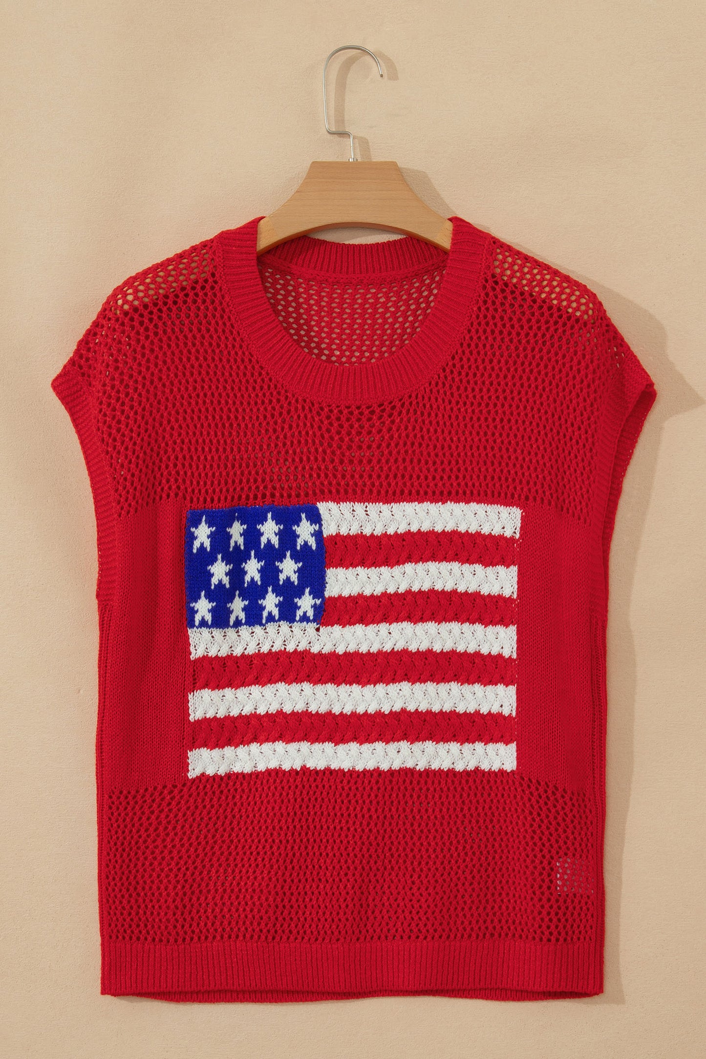 Sky Blue Flag Graphic Short Sleeve Sweater Top