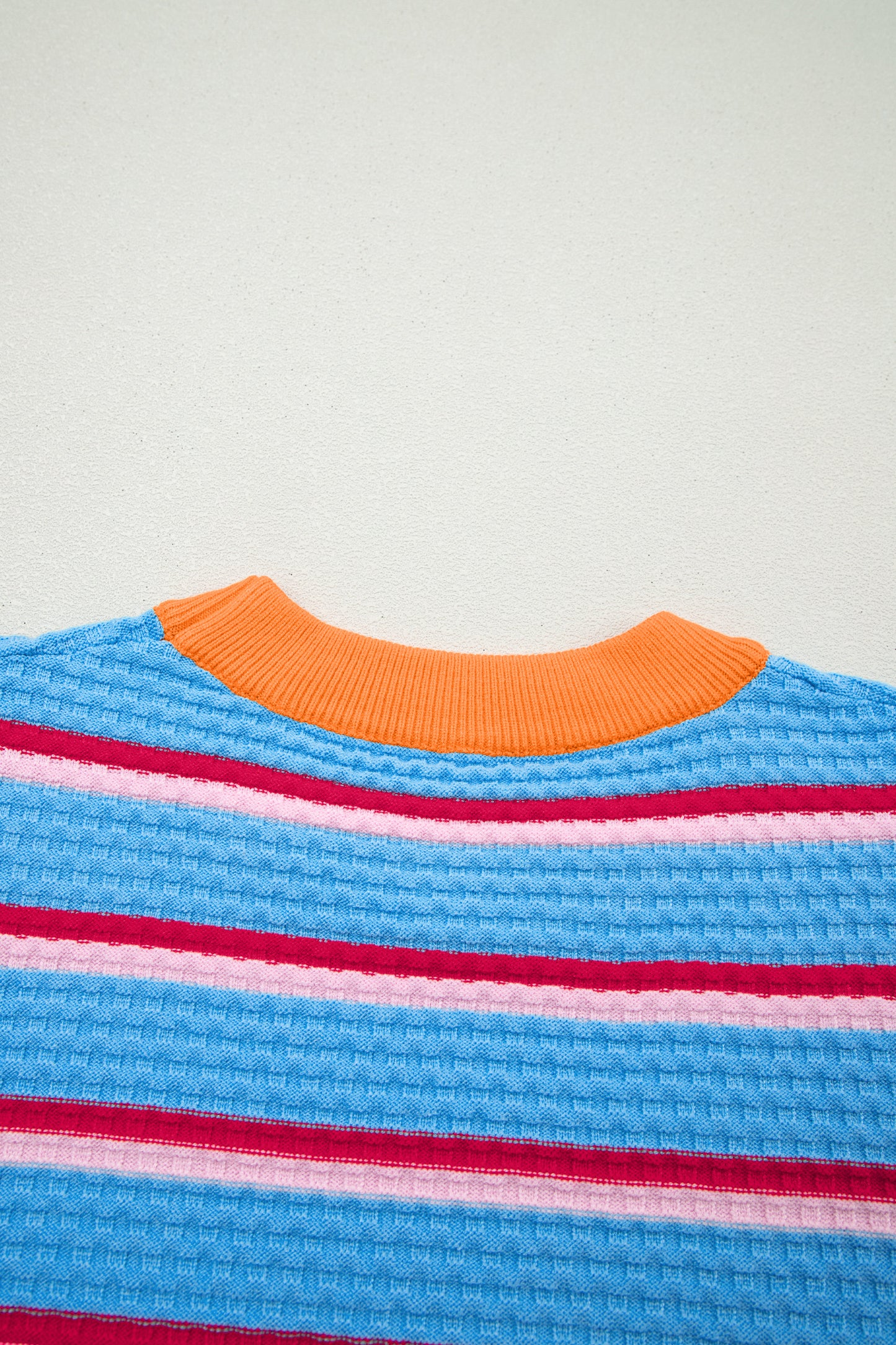 Green Stripe Colorblock Trim Half Sleeve Sweater Top