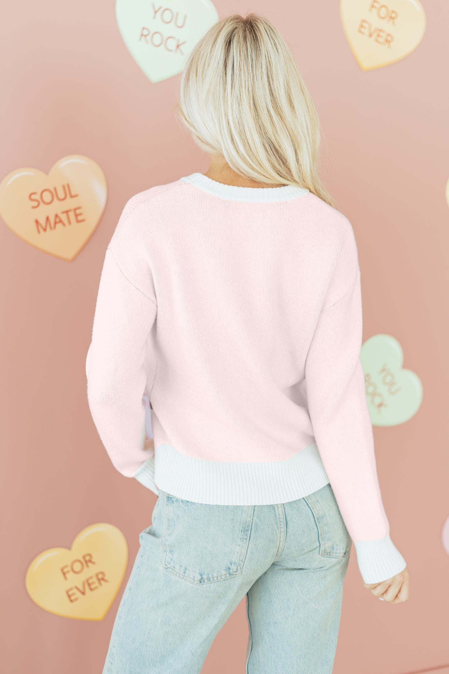 White Cherry Pattern Drop Shoulder Sweater