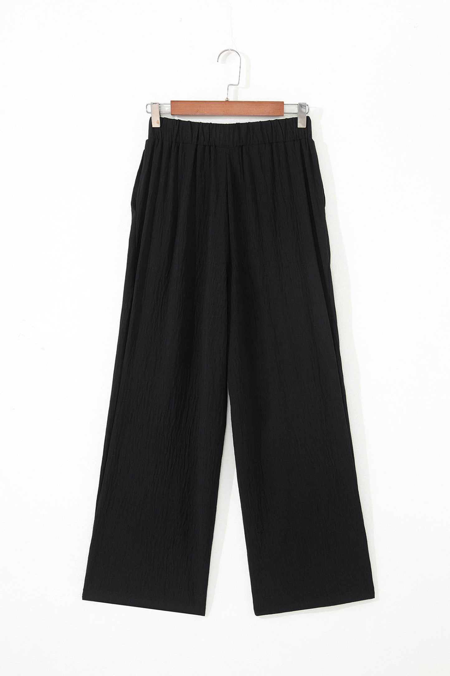 Evergreen Solid Color Textured Crossed Waist Loose Pants