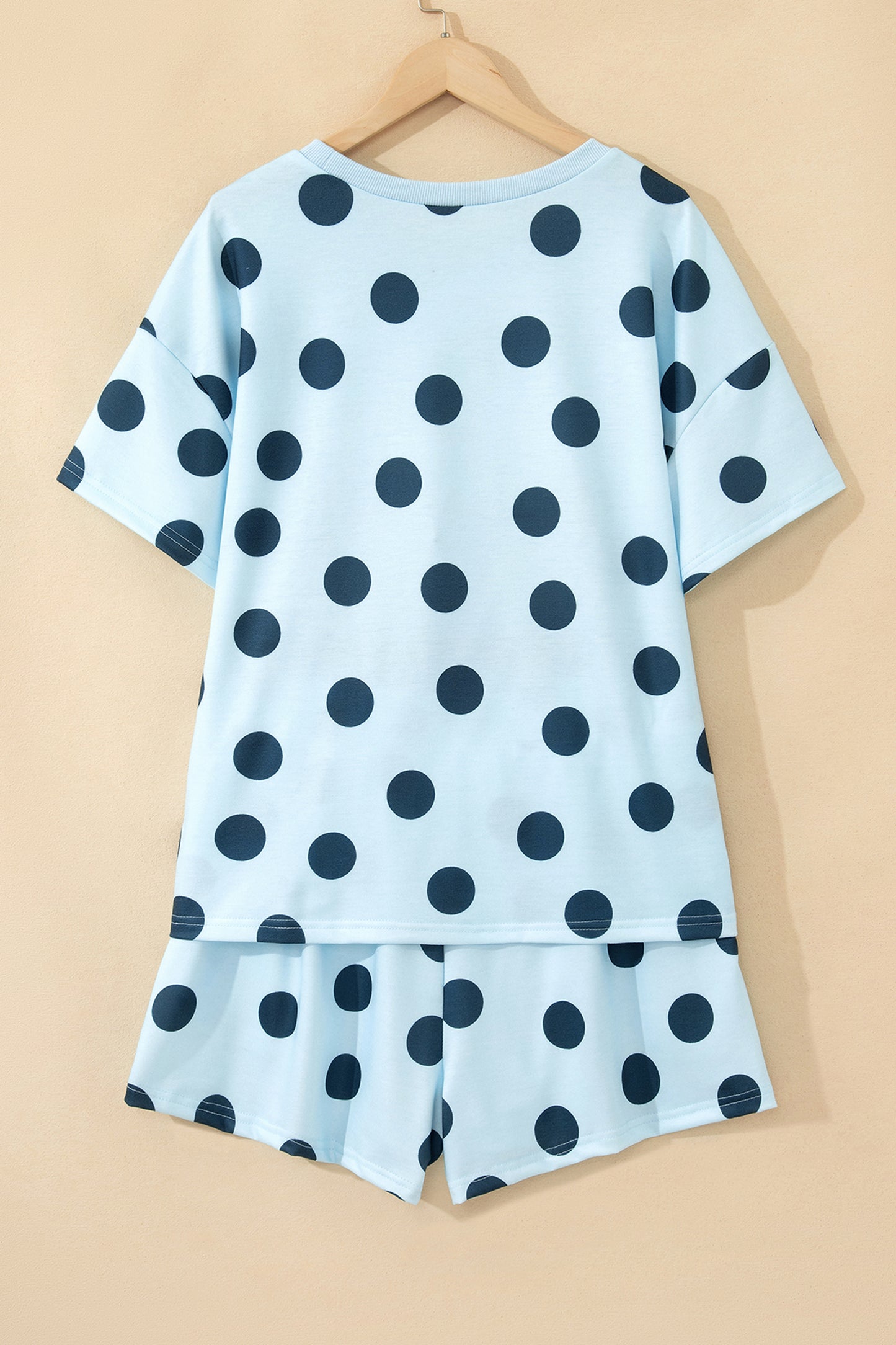 Pink Polka Dot Print Loose Tee Drawstring Elastic Waist Short Set