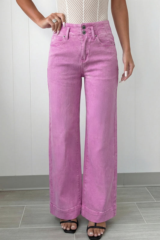 Black 2-Button High Waist Flared Bottom Jeans