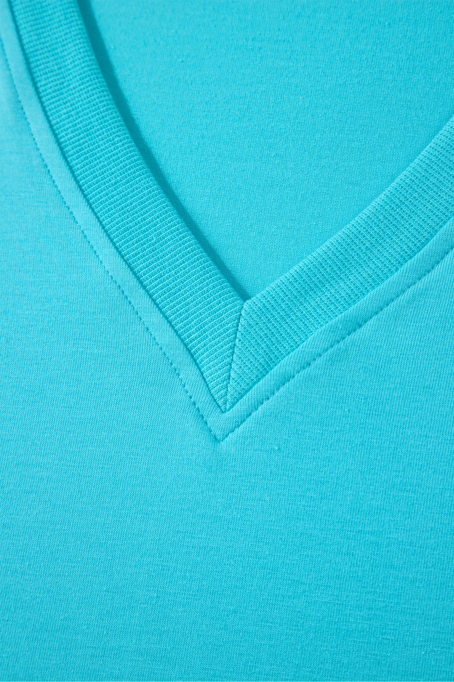 Mint Green Solid Color V Neck Short Puff Sleeve Blouse